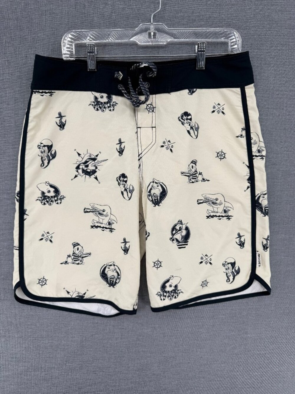 Quiksilver Board Shorts Mens 32 7" Swim Trunks Fish AOP Drawstring Pocket